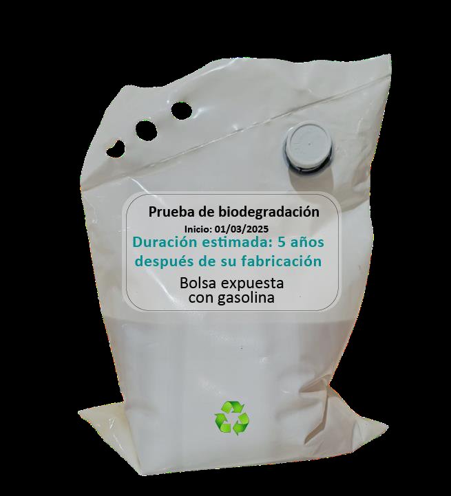 Prueba piloto de biodegradación, bolsa expuesta con gasolina desde marzo de 2025